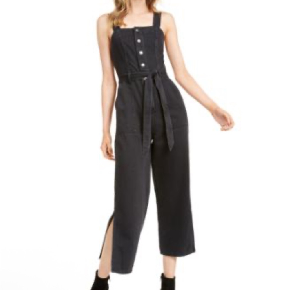 OAT aged Black Volcano Denim Overalls Wide Crop Artsy Boho Size 2 NWT